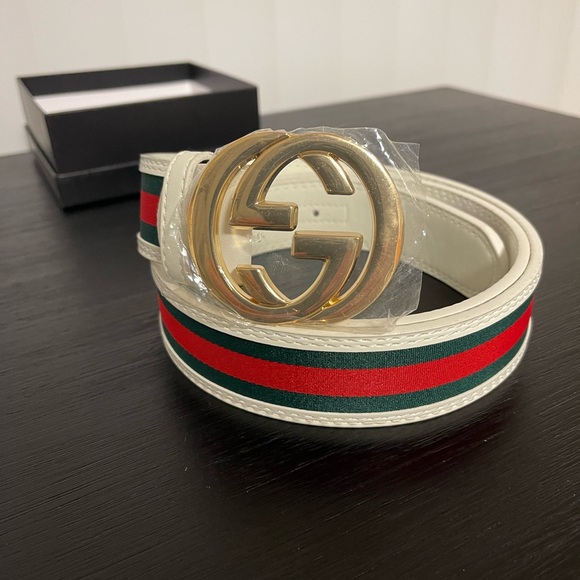 Green Red and White striped Belt with Gold Logo 42-44 men - Picture 2 of 9